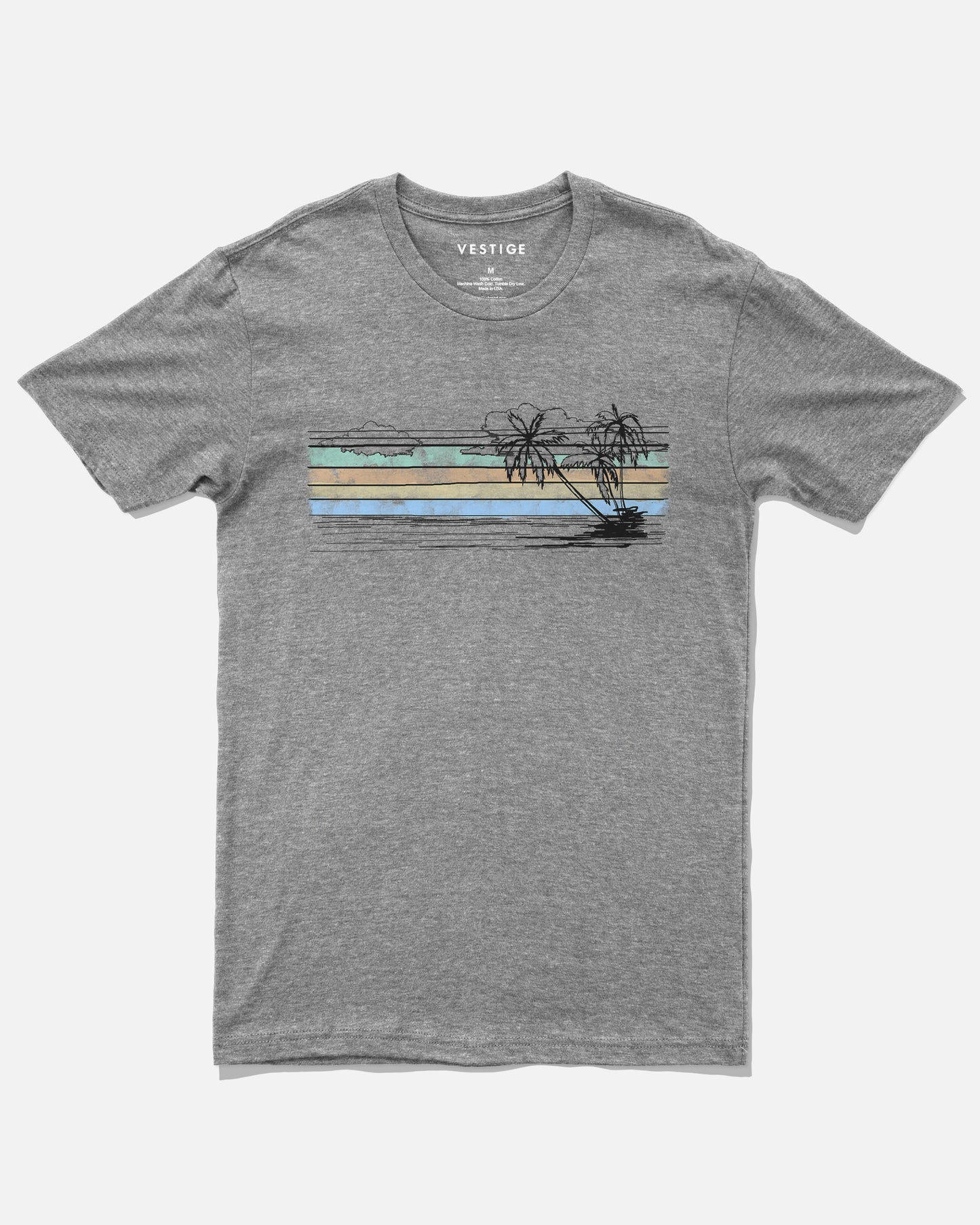 Striped Tropics Tee, Grey Tri-Blend