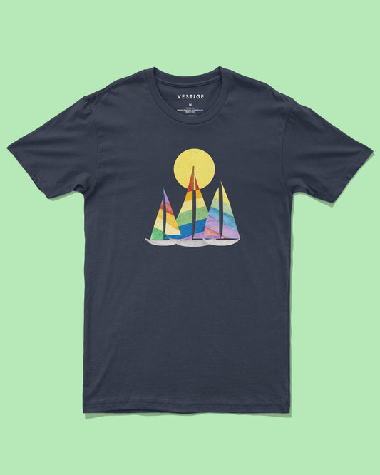 Pride Rainbow Boats Tee, Navy