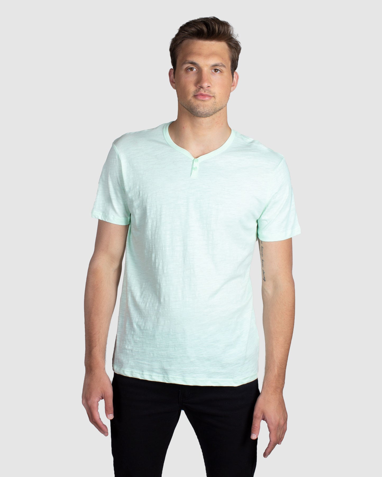 Slub Notch Henley, Light Green