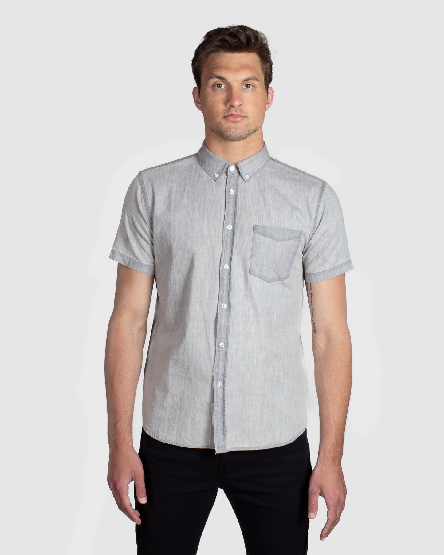 Denim Short Sleeve Shirt, Light Grey