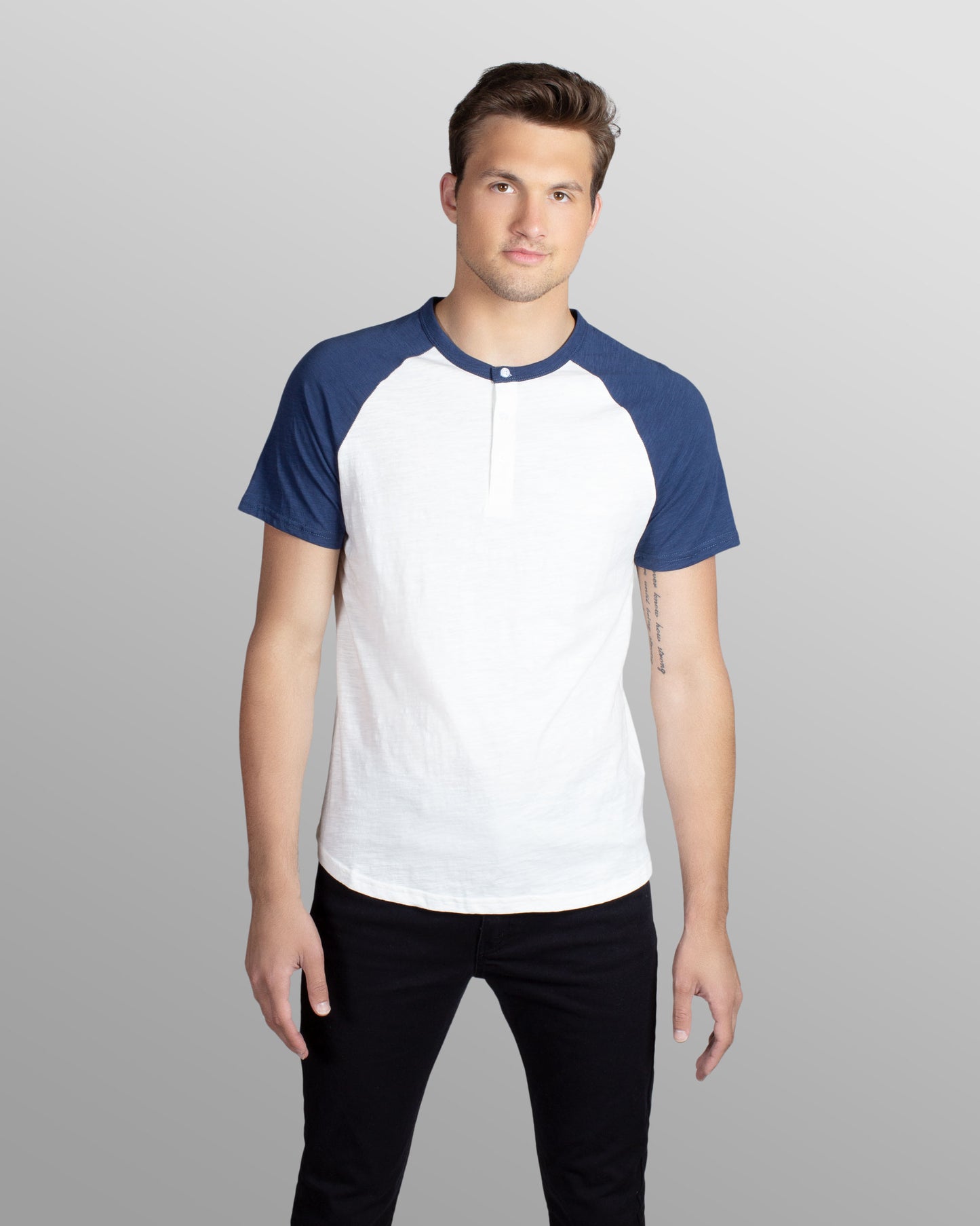 Color Block Raglan Henley, Denim