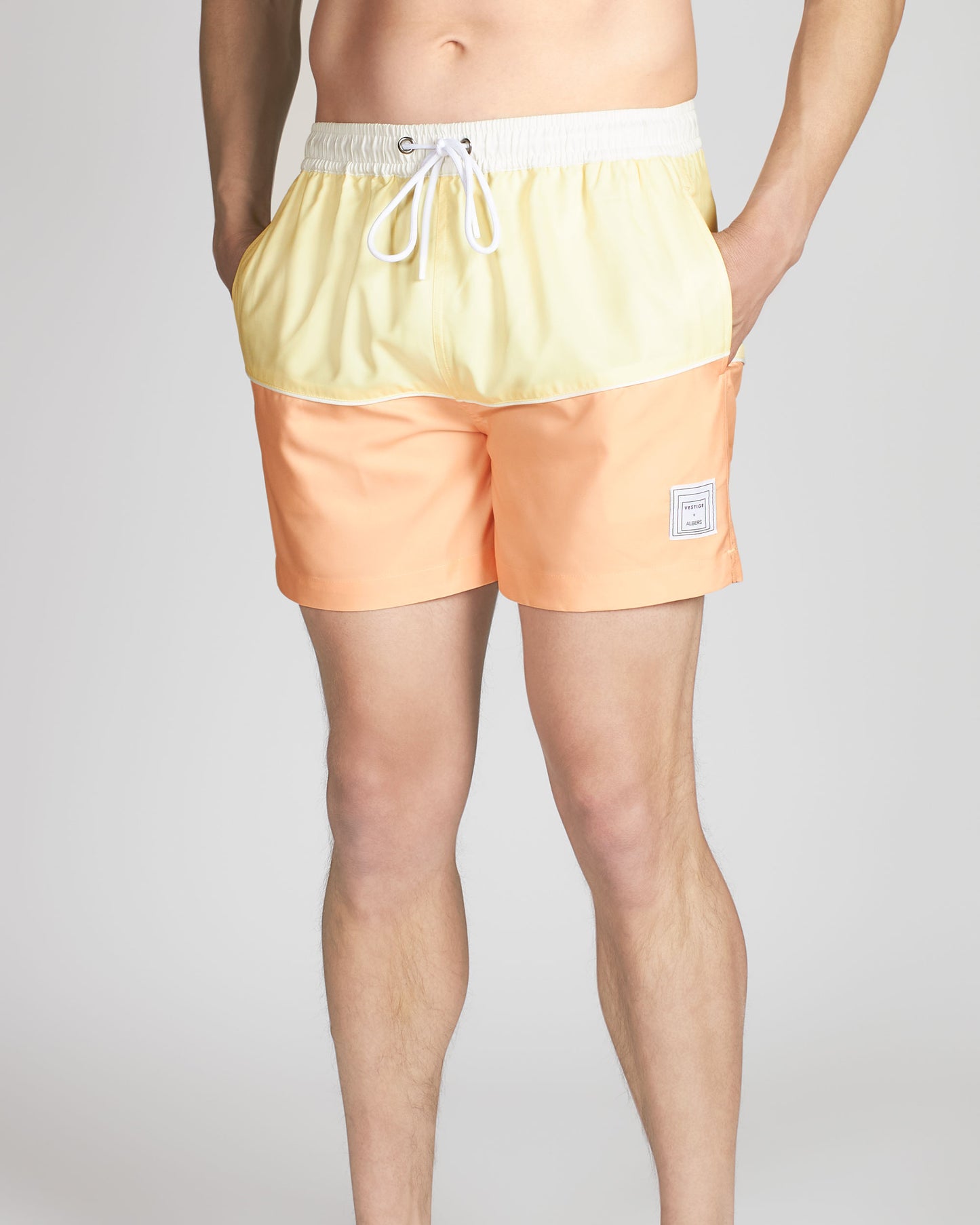 White Line Square Swim Short, Yellow
