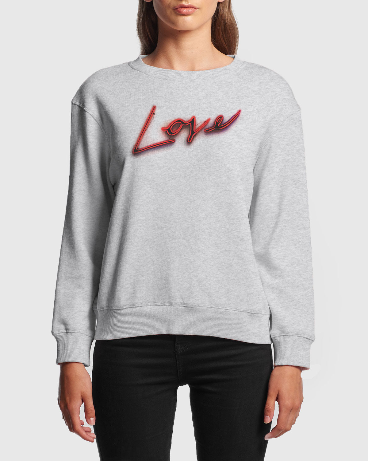Women's Love Neon French Terry Sweatshirt, Heather White