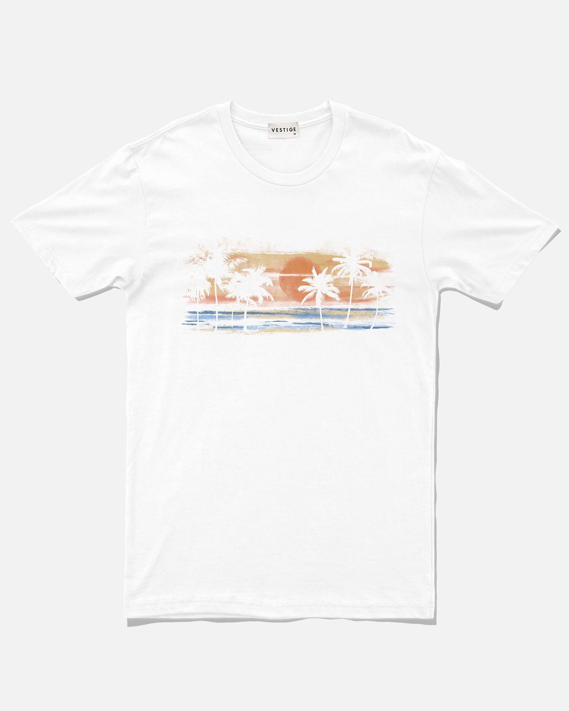 Palm Sun Stripe Tee, White-VESTIGE