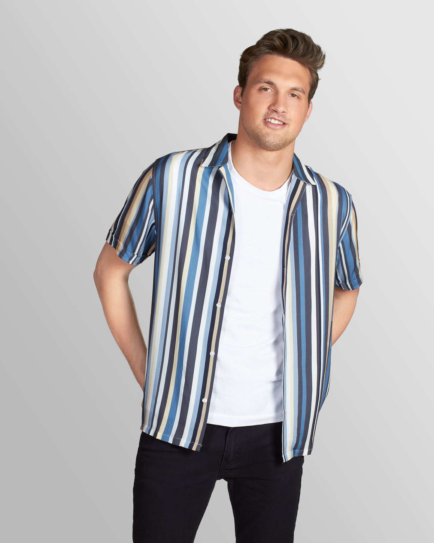 Chromatic Stripe Camp Shirt, Blue