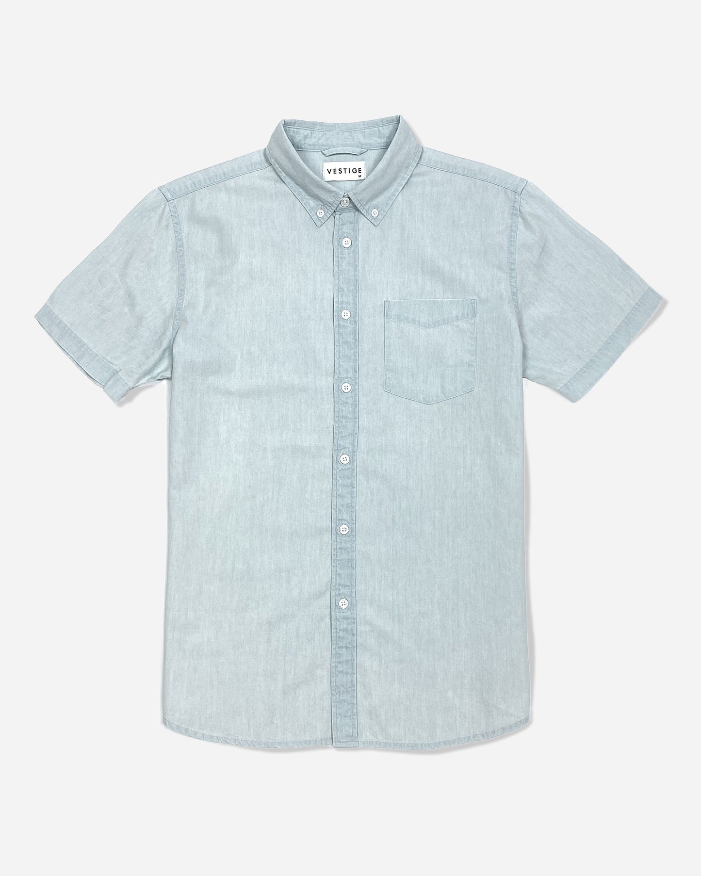 Denim Short Sleeve Shirt, Light Blue