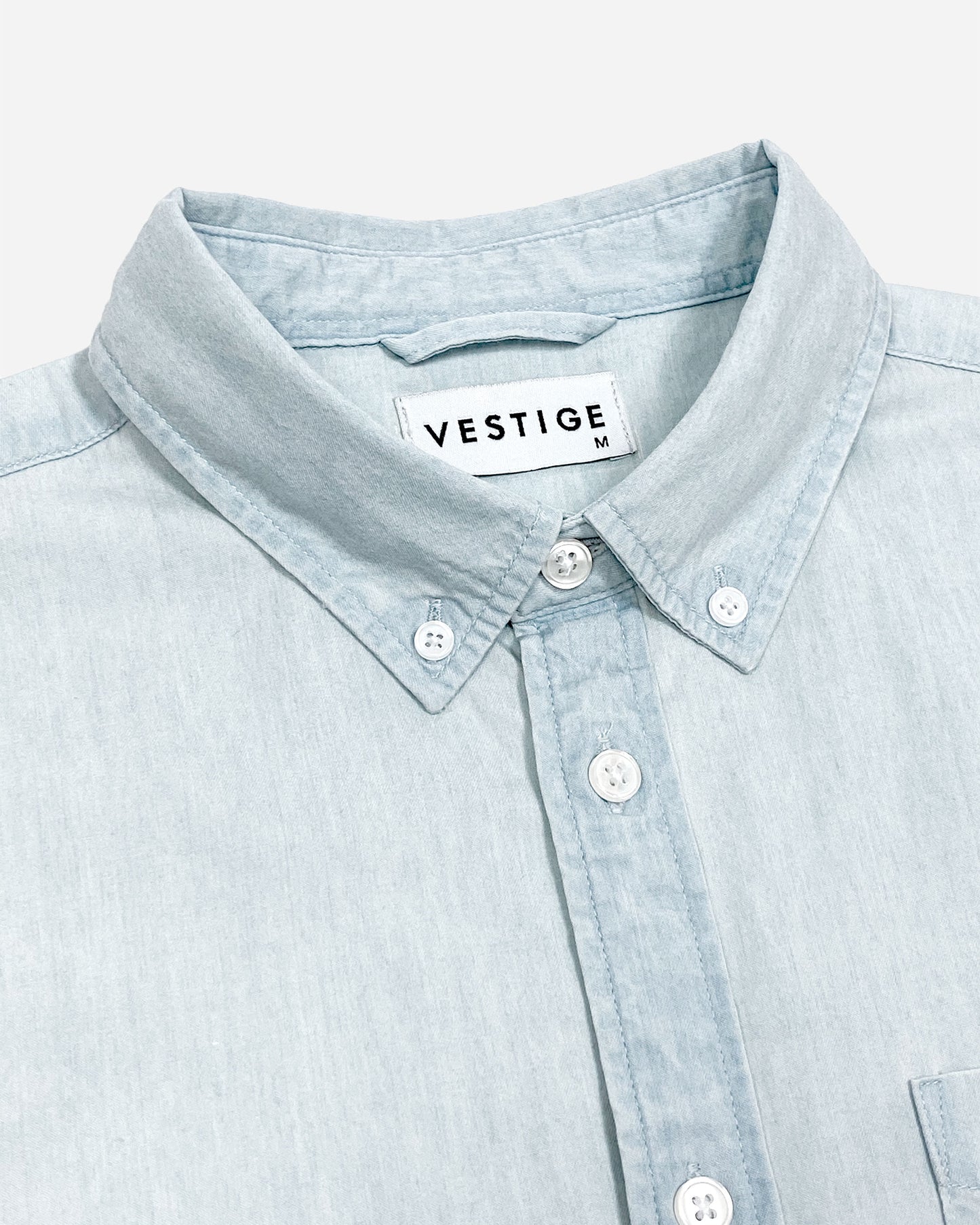 Denim Short Sleeve Shirt, Light Blue