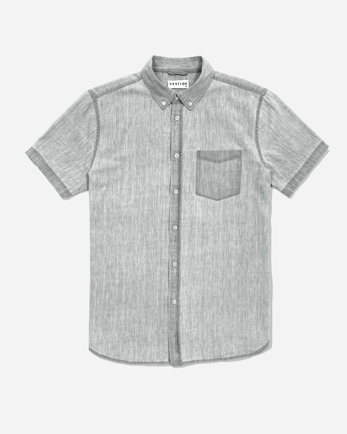Denim Short Sleeve Shirt, Light Grey
