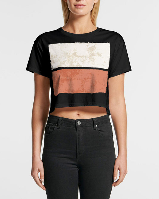 Women's Distressed Bars Crop Tee, Black